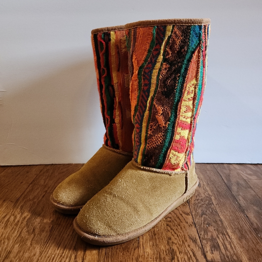 RARE Vintage COOGI 3D Rainbow Colorful Knit Sweater Ugg Style Winter Boots - Picture 6 of 14